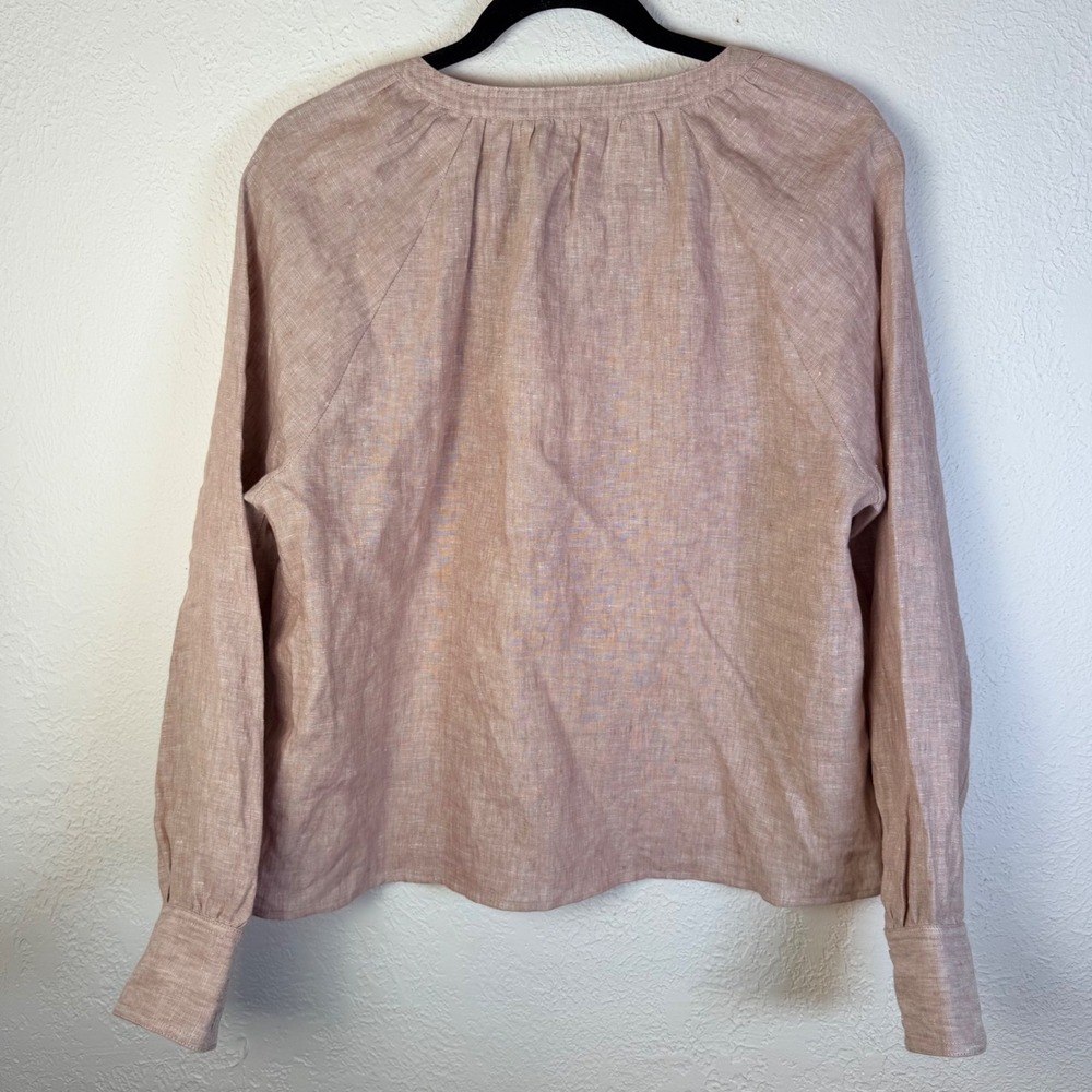 NEW Quince Women's M 100% European Linen Peasant Top Vintage Pink Chambray - Picture 2 of 6